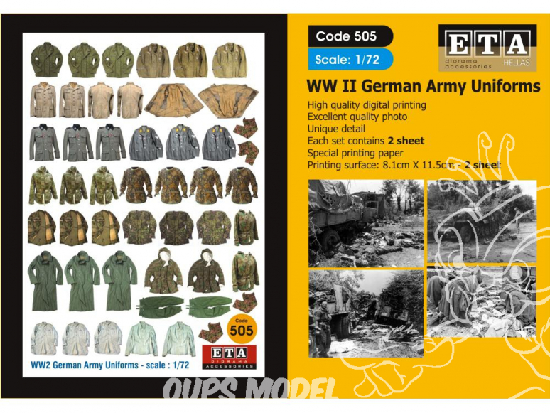 ETA diorama 505 Imprimé Uniformes Allemands WWII 1/72