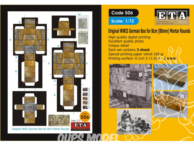 ETA diorama 506 Imprimé Caisses mortiers 80mm Allemands WWII 1/72