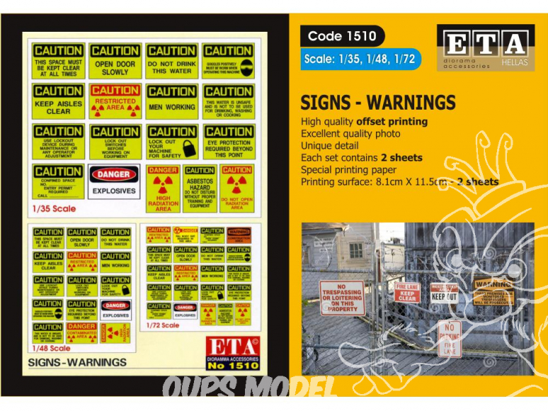 ETA diorama 1510 Imprimé Panneaux Attention 1/35 - 1/48 - 1/72