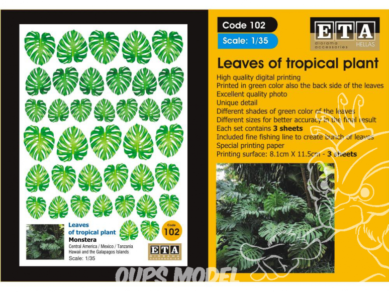 ETA diorama 102 Imprimé Feuilles plantes tropicales Monstera 1/35