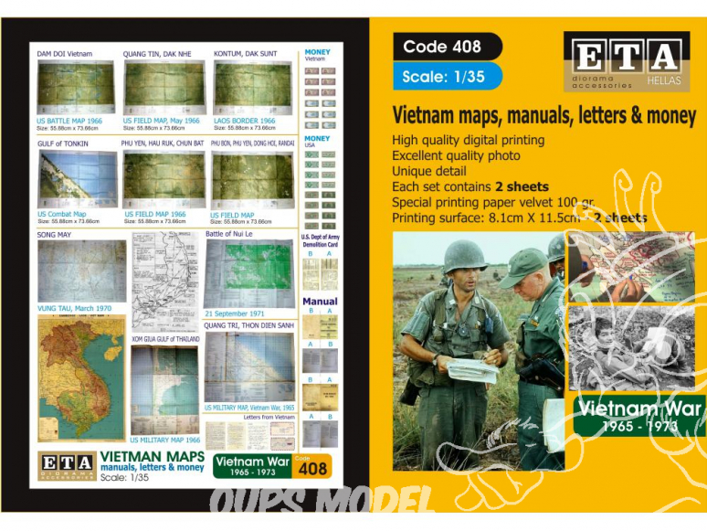 ETA diorama 408 Imprimé Cartes - lettres - billets - Vietnam 1/35