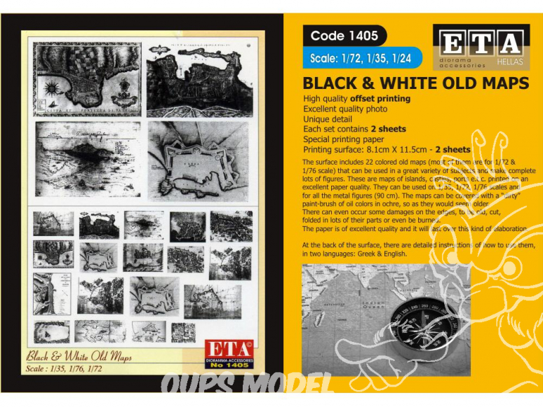 ETA diorama 1405 Imprimé Cartes anciennes Noir et blanc 1/35 - 1/48 - 1/72 - 1/76