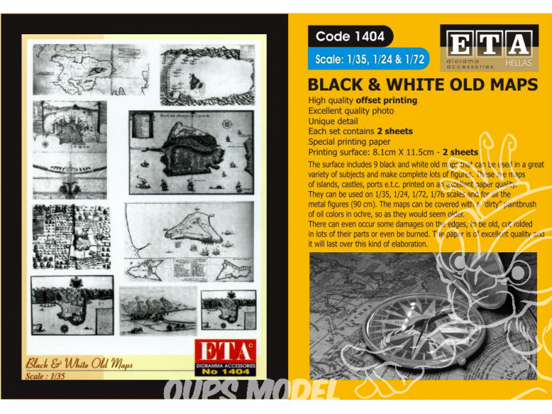 ETA diorama 1404 Imprimé Cartes anciennes Noir et blanc 1/35 - 1/48 - 1/72 - 1/76