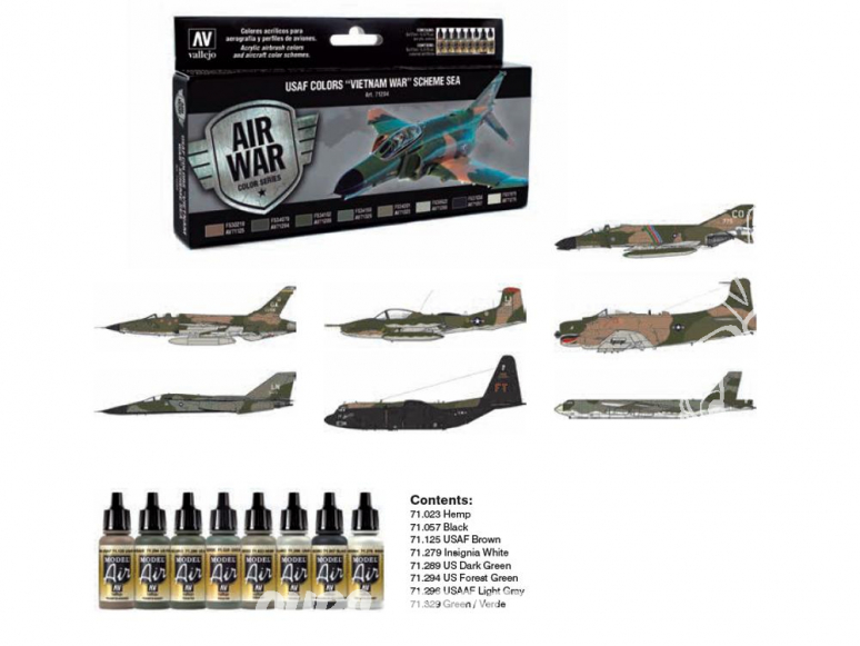 Vallejo Set Model Air 71204 Couleurs USAF "Vietnam war" Camouflage SEA 8 x 17ml