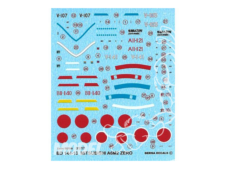 Decalques Berna decals BD144-13 Mitsubishi A6M2 Zero Model 21 1/144