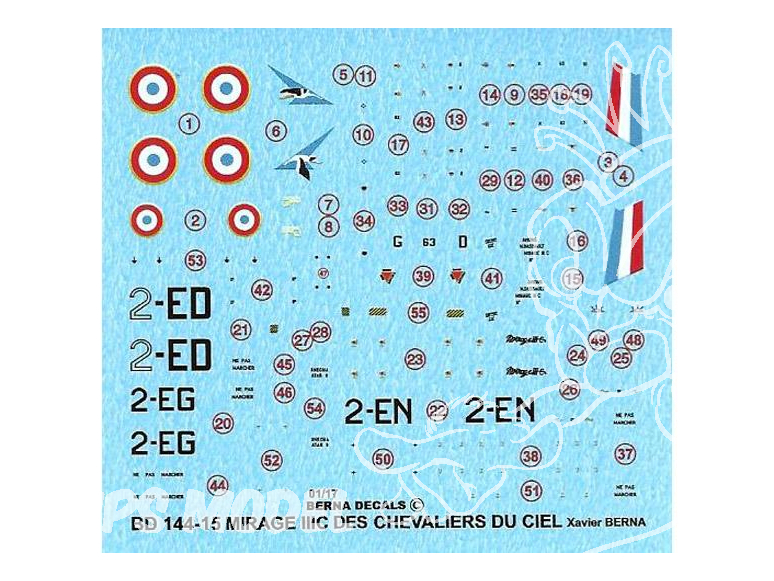 DECALQUES BERNA DECALS BD144-15 Mirage IIIC Les Chevaliers du ciel 1/144