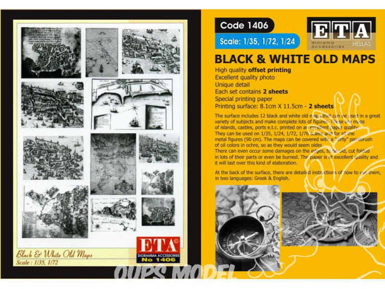 ETA diorama 1406 Imprimé Cartes anciennes Noir et blanc 1/35 - 1/48 - 1/72 - 1/76