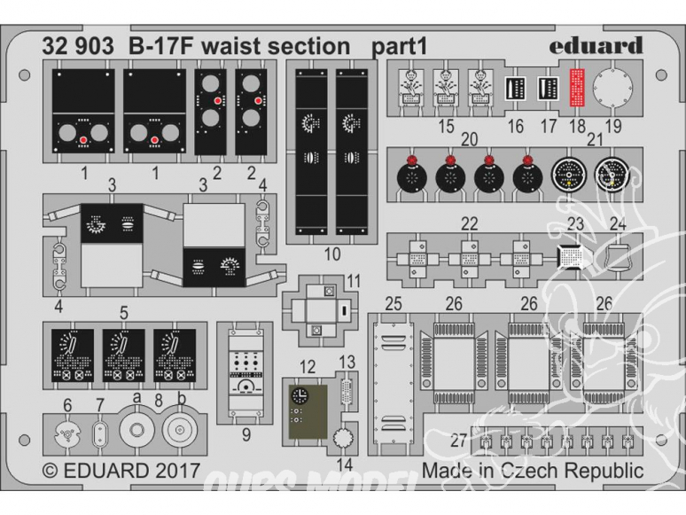 Eduard photodécoupe avion 32903 Waist section B-17E/F Memphis Belle Hk Models 1/32