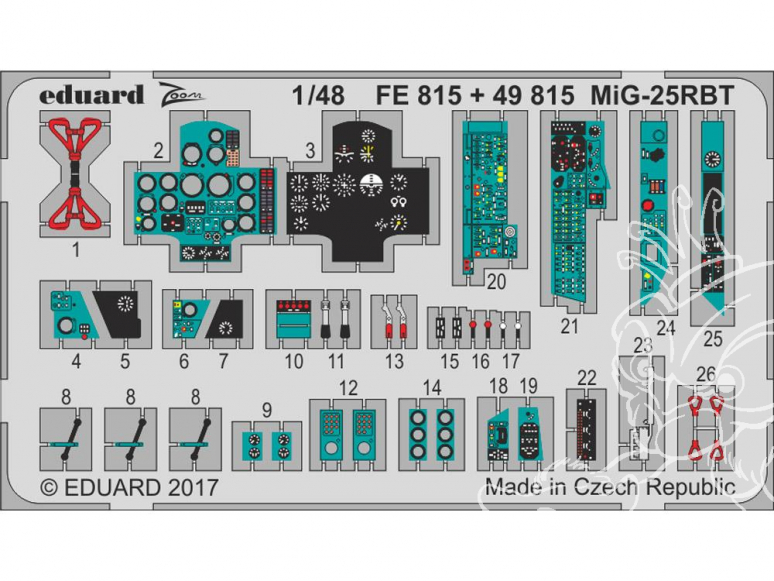 EDUARD photodecoupe avion FE815 Zoom Interieur MiG-25RBT Icm 1/48