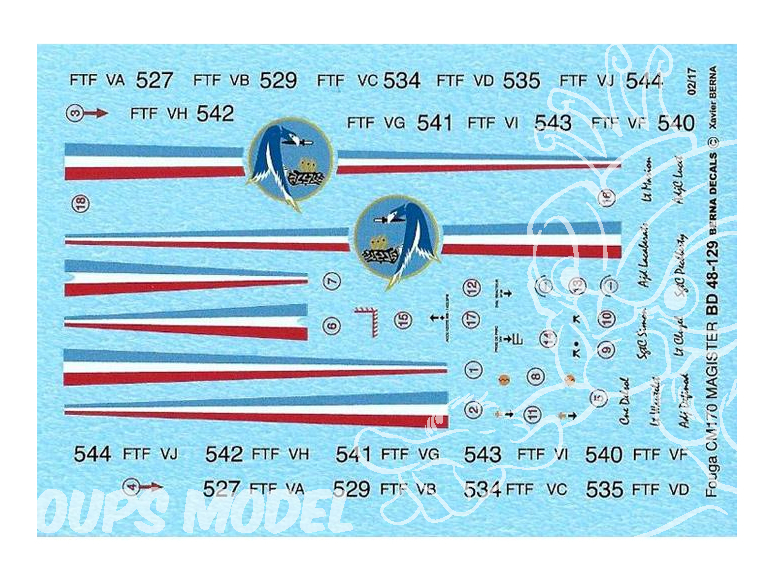 DECALQUES BERNA DECALS BD48-129 Fouga CM 170 Patrouille de france 1/48