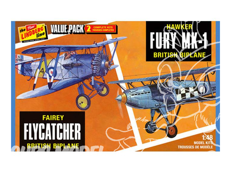 Lindberg maquette AVIONS HL441 Fairey Flycatcher ET Hawk Fury 2 Pack 1/48