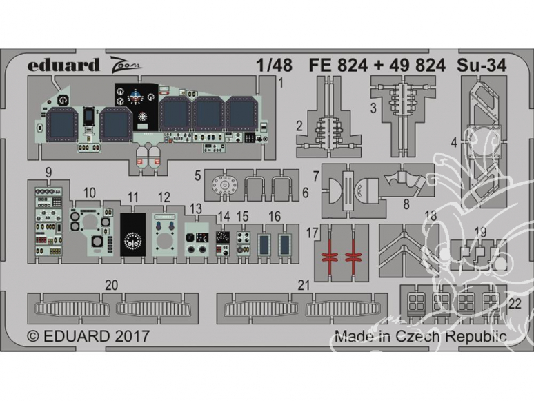 EDUARD photodecoupe avion FE824 Zoom Interieur Sukhoi Su-34 Hobby Boss 1/48