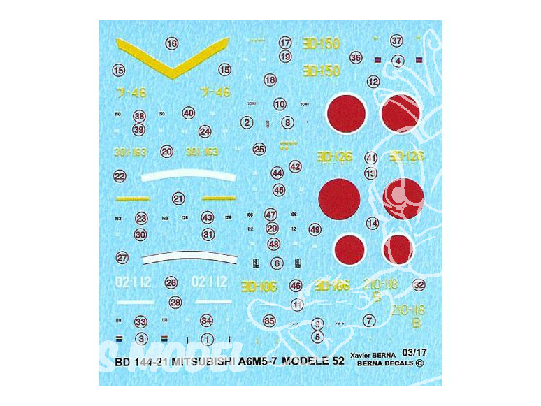 DECALQUES BERNA DECALS BD144-21 Mitsubishi zero A6M5 model 52 1/144