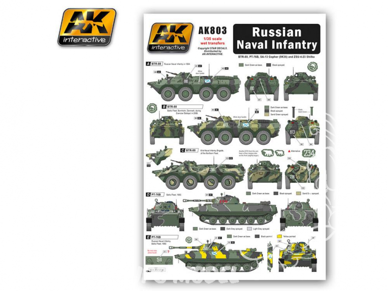 AK interactive ak803 PLANCHE DECALQUES pour UNITES BLINDES ET INFANTERIE NAVALE RUSSE MODERNE 1/35