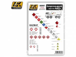 AK interactive ak807 PLANCHE DE DÉCALQUES SIGNES "TRANSPORT MATIÈRES DANGEREUSES" pour VÉHICULES 1/35