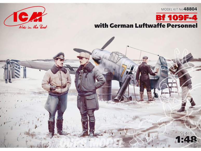 Icm maquette avion 48804 Messerschmitt Bf 109F-4 avec personnel Luftwaffe en tenue Hiver WWII 1/48