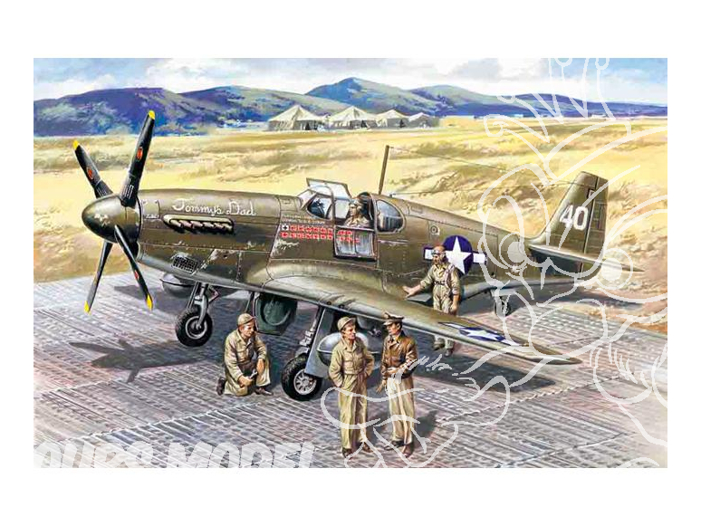 Icm maquette avion 48125 Mustang P-51B avec pilotes USAAF et personnel au sol WWII 1/48