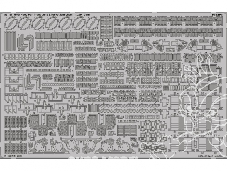 Eduard photodecoupe 53187 HMS Hood Partie 1 AA Guns & Lance roquettes Trumpeter 1/200