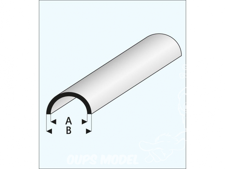 maquett 403-59/3 1 Profilé styrene blanc profilé demi tube 8x10mm 330mm de long
