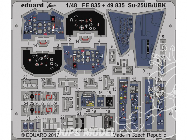 EDUARD photodecoupe avion FE835 Zoom Interieur Sukhoi Su-25UB/UBK Smer 1/48