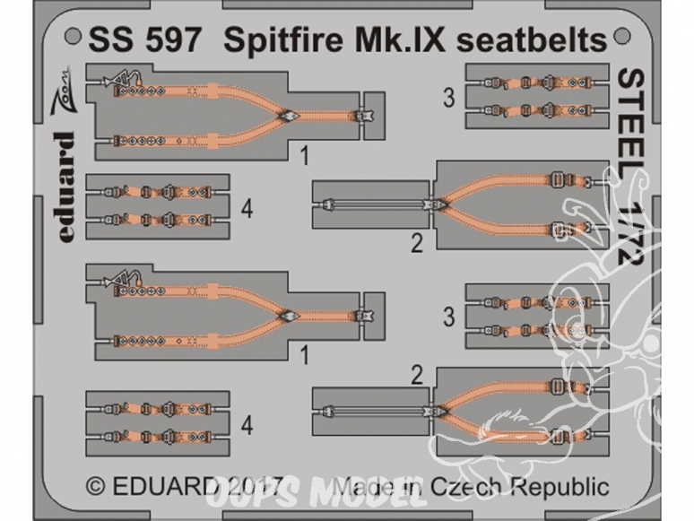 Eduard photodecoupe avion SS597 Harnais métal Spitfire Mk.IX Eduard 1/72