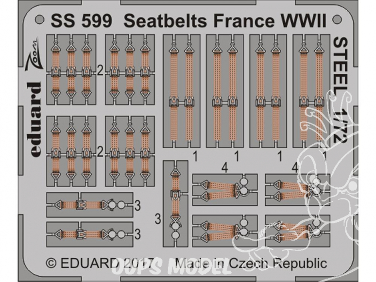 Eduard photodecoupe avion SS599 Harnais métal France WWII 1/72
