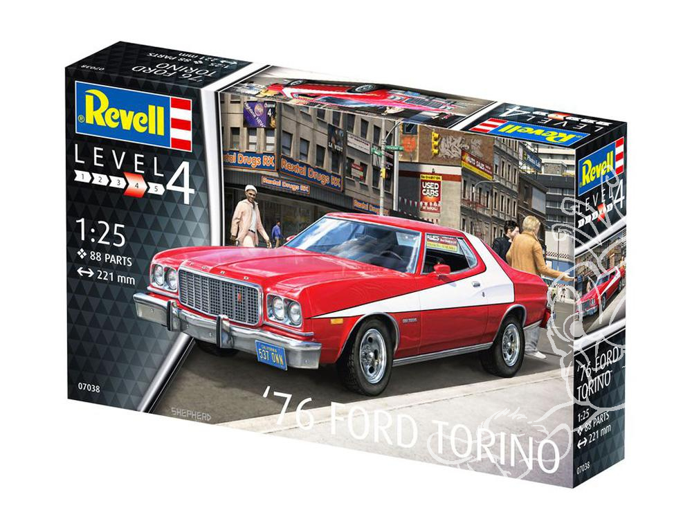 07038 REVELL 76' FORD TORINO blanc et rouge 1:25 Modèle de voiture Kit 07038 REVELL 76' FORD TORINO blanc et rouge 1:25 Modèle de voiture Kit