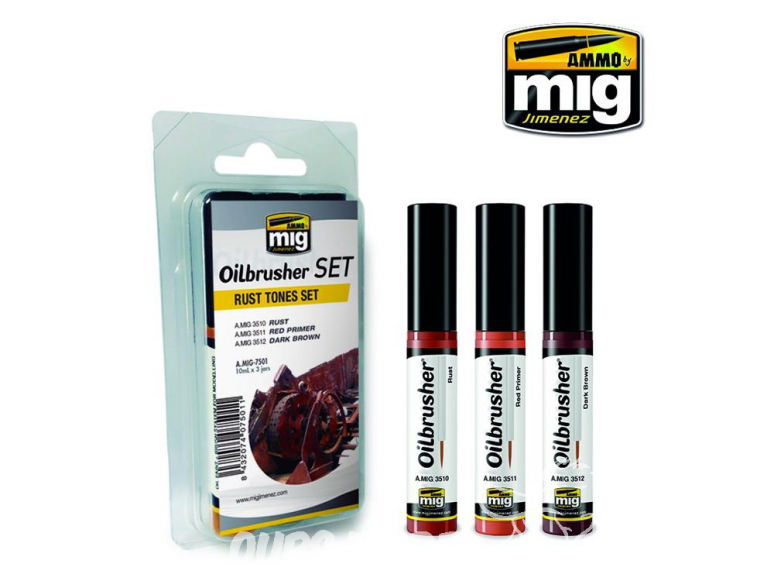 MIG Oilbrusher Set 7501 Set tons Rouille Peinture a l'huile avec applicateur 