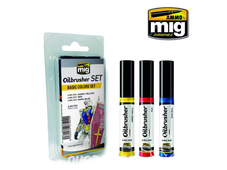 MIG Oilbrusher Set 7504 Set couleurs de base Peinture a l'huile avec applicateur 