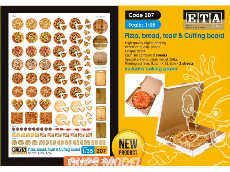 ETA diorama 207 Imprimé Pizzas - pains - toasts - planches à découper 1/35 - 1/32 - 1/24
