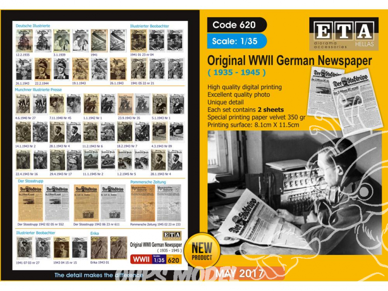ETA diorama 620 Imprimé Journaux Allemands WWII (1935 - 1945) 1/35