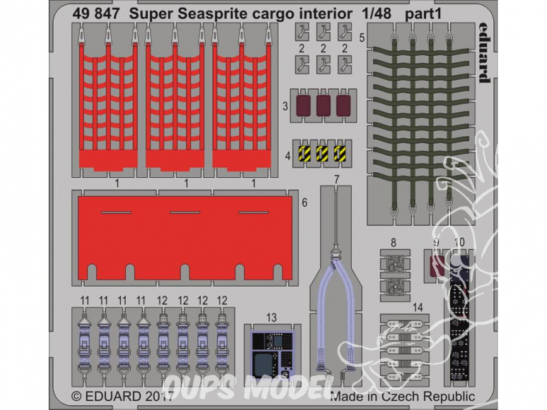 EDUARD photodecoupe helicoptere 49847 Interieur Cargo Super Seasprite Kitty Hawk 1/48