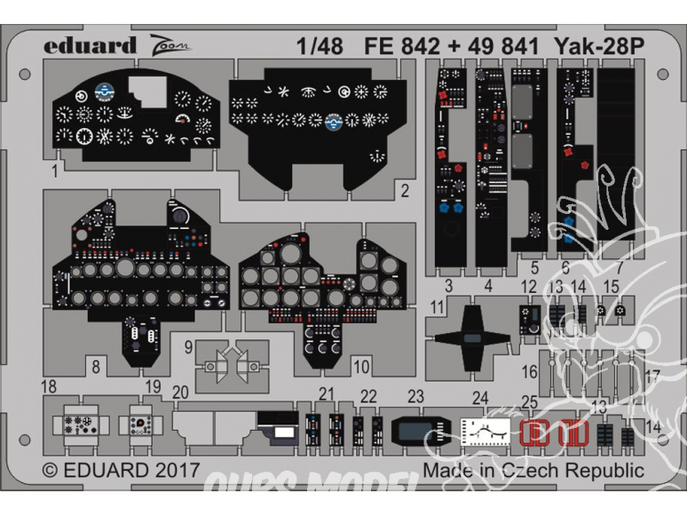 EDUARD photodecoupe avion FE842 Zoom Interieur Yak-28P Bobcat Models 1/48