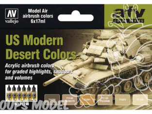 Vallejo Set Model Air 71209 Couleurs US Desert moderne 6 x 17ml