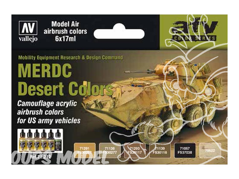 Vallejo Set Model Air 71212 Couleurs MERDC Desert US Army 6 x 17ml