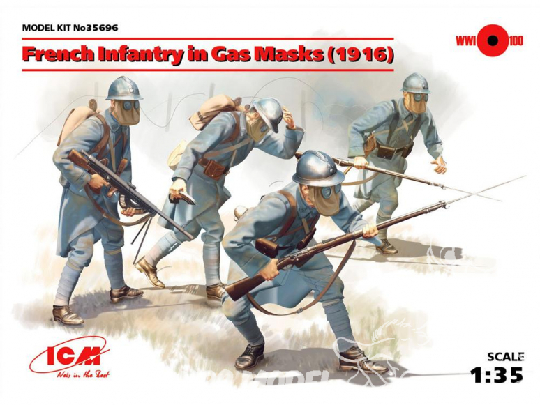 Icm maquette figurines 35696 Infanterie Française avec Masques à Gaz WWI (1916) 1/35