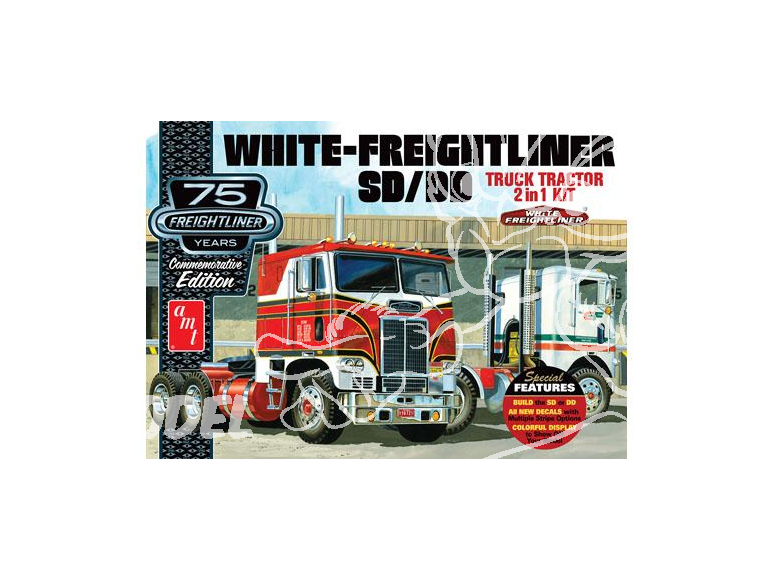 AMT maquette camion 1046 White Freightliner 2-in-1 SC/DD Cabover Tractor (75th Anniversary) 1/25