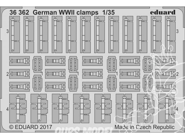 Eduard photodecoupe militaire 36362 Attaches WWII Allemand (clamps) 1/35
