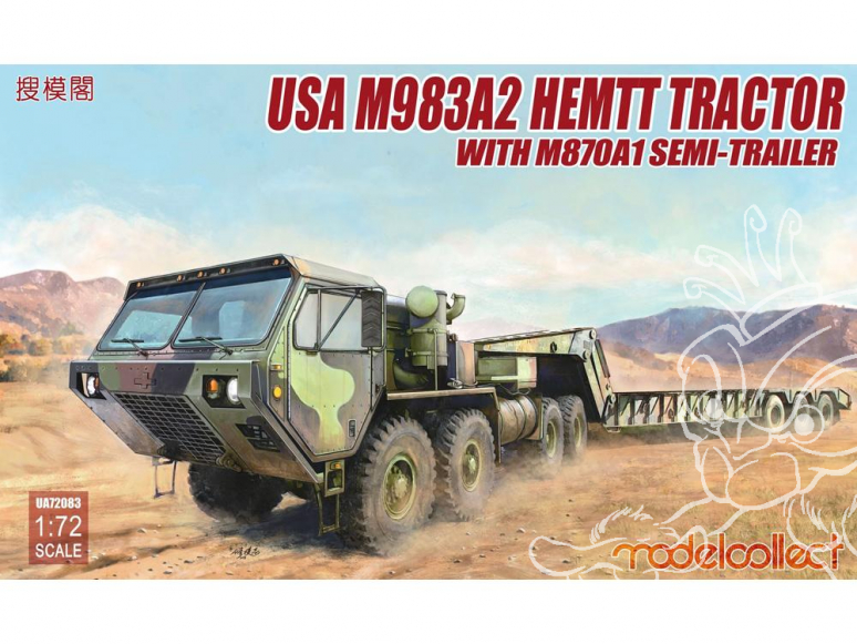 Modelcollect maquette militaire 72083 USA HEMTT M983A2 Tracteur avec semi-remorque M870A1 1/72