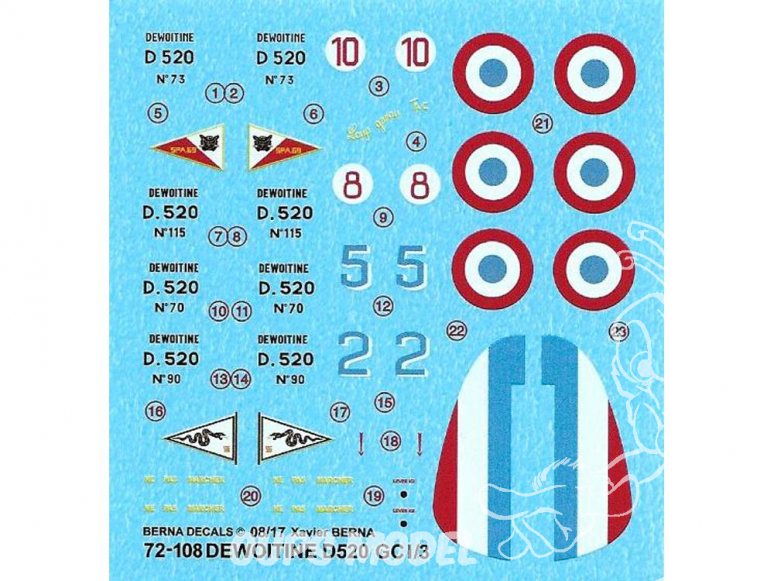 DECALQUES BERNA DECALS BD72-108 Dewoitine D520 GC1/3 1/72