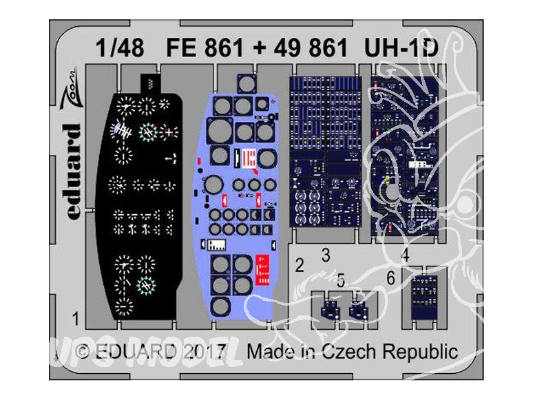 EDUARD photodecoupe helicoptere FE861 Zoom interieur UH-1D Kitty Hawk 1/48