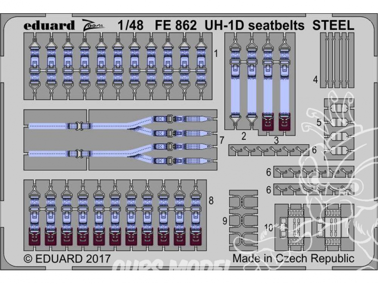EDUARD photodecoupe helicoptere FE862 Harnais métal UH-1D Kitty Hawk 1/48