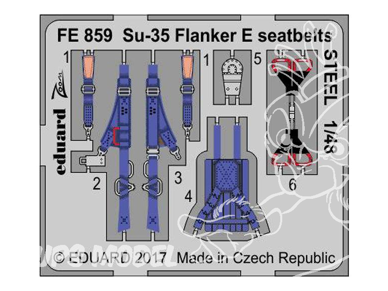 EDUARD photodecoupe avion FE859 Harnais métal Sukhoi Su-35 Flanker E Kitty Hawk 1/48