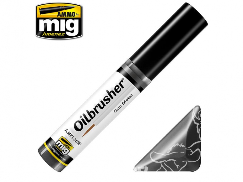 MIG Oilbrusher 3535 Gun metal Peinture a l'huile avec applicateur
