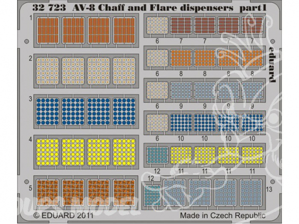 EDUARD photodecoupe 32723 Chaff et Flare Dispensers AV-8 1/32