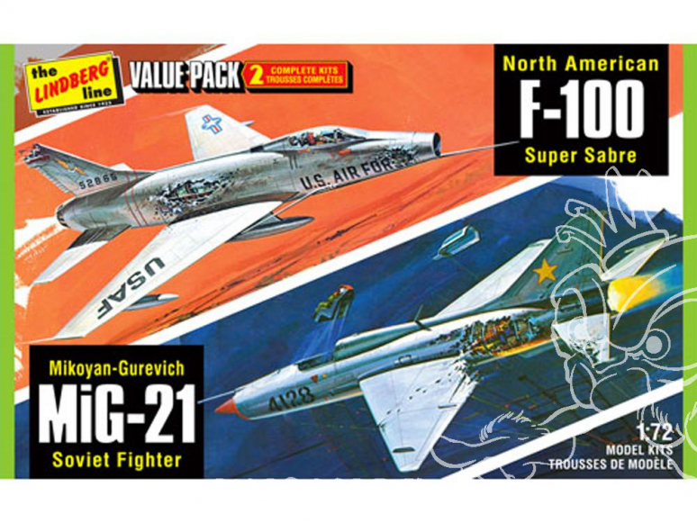 Lindberg maquette AVIONS HL432 Vietnam Era Fighters (F-100 Supersabre & Mig-21BD) 2 avions dans le Pack 1/72