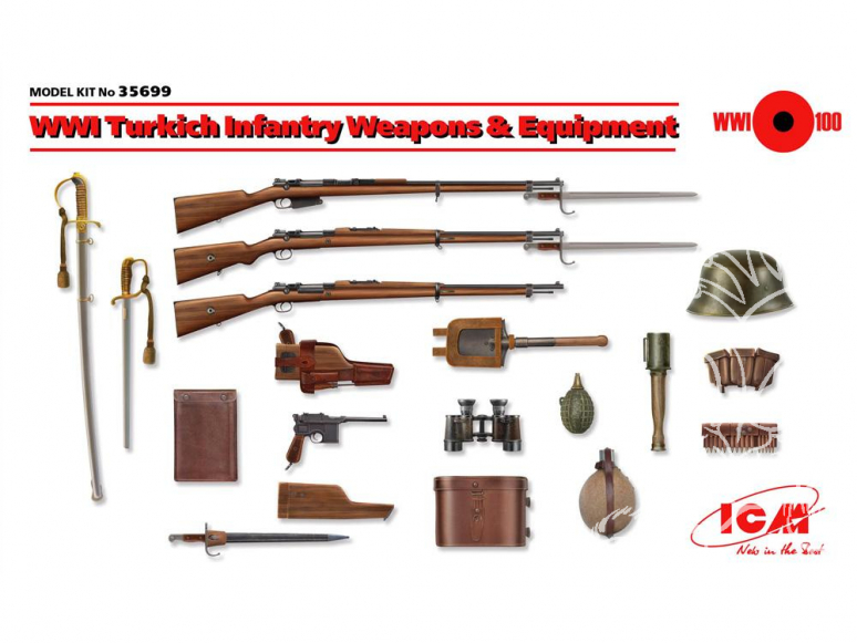 Icm maquette militaire 35699 WWI Turkich Infanterie Armes et équipement (100% nouveaux moules) 1/35
