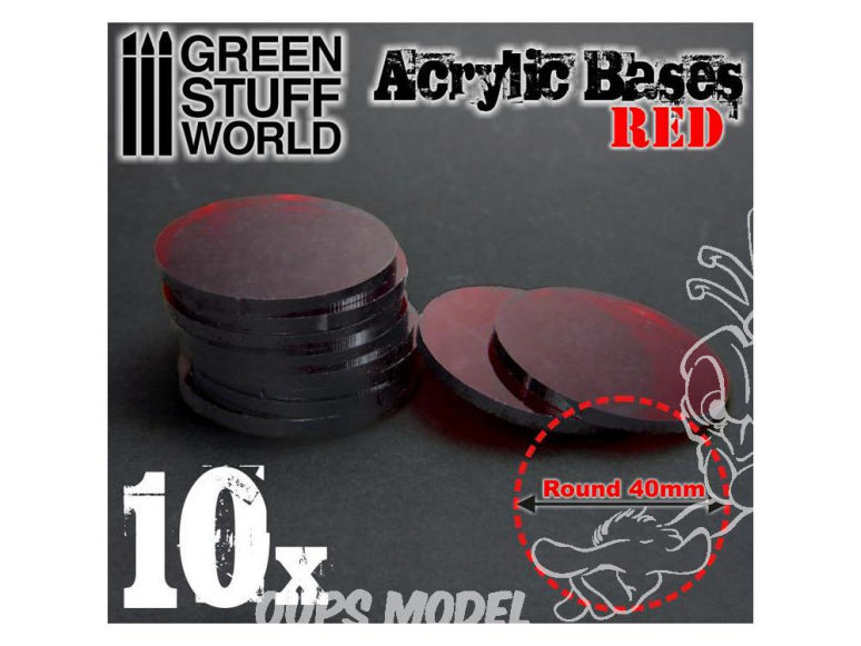 Green Stuff 367962 Socles Acryliques ROND 40 mm Rouge Transparent