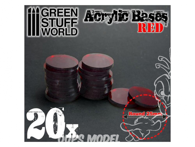 Green Stuff 367917 Socles Acryliques ROND 25 mm Rouge Transparent