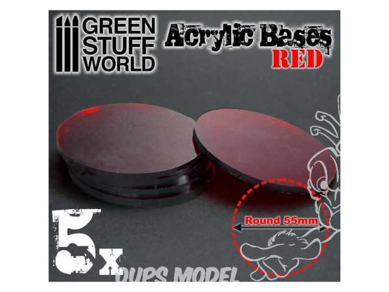 Green Stuff 368006 Socles Acryliques ROND 55 mm Rouge Transparent